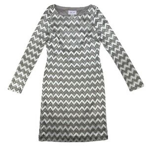 Jessica H Size 6 Silver Gray Chevron Lace Sheath Dress Long Sleeve Lined New